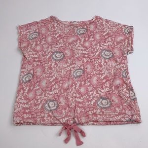 Sundance Linen pink floral shirt sleeve top shirt Sz Small pink white cinch tie